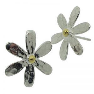 Large Silver Daisy Earrings Studs