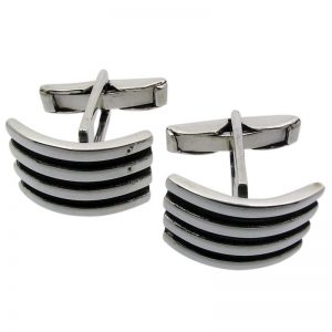 Silver Curved Ridged Cufflinks-0