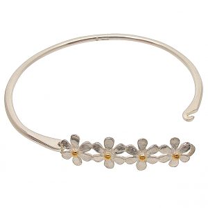 Hinged Silver Daisy Bangle