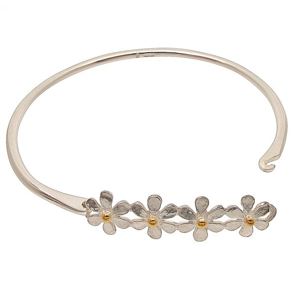 Hinged Silver Daisy Bangle