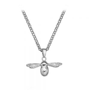 Diamond Silver Bee Necklace