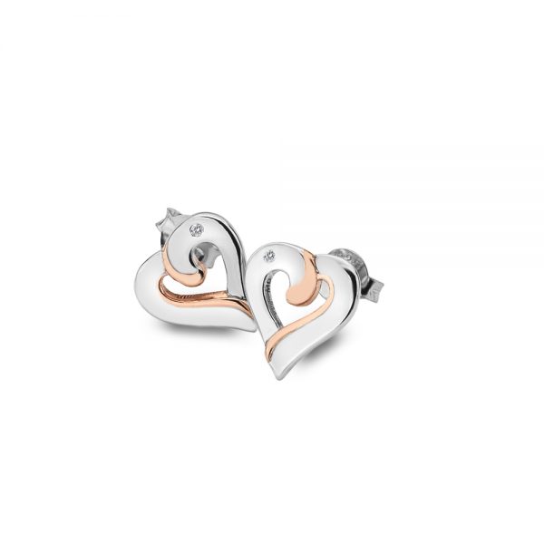 Silver and Rose Gold Diamond Earrings - Image 3