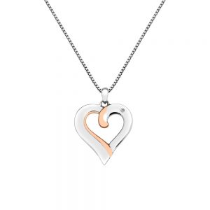 Silver and Rose Gold Diamond Heart Necklace