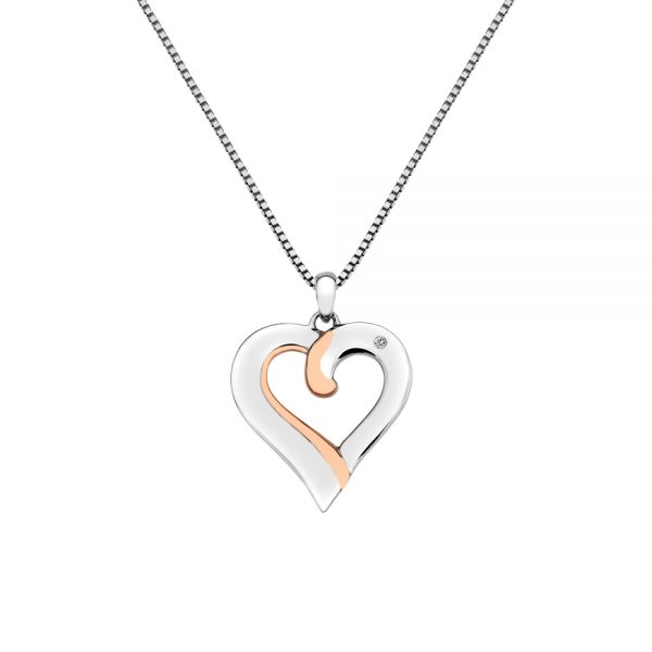 Silver and Rose Gold Diamond Heart Necklace