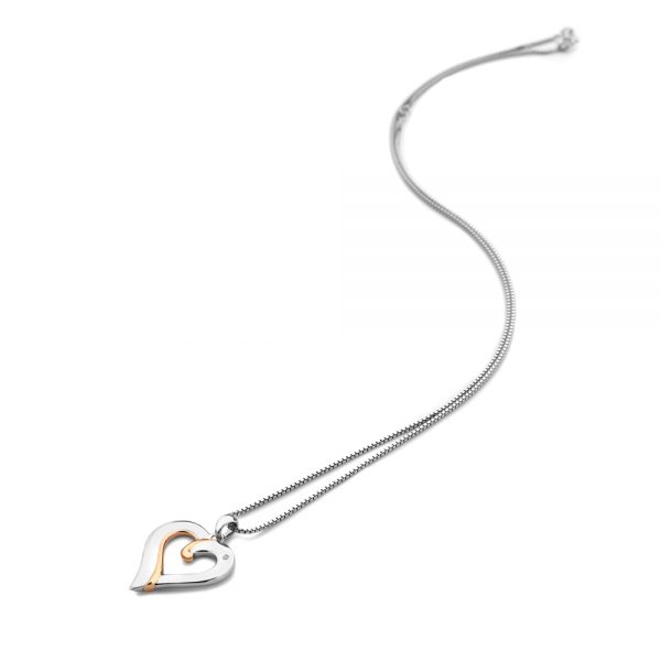 Silver and Rose Gold Diamond Heart Necklace - Image 2