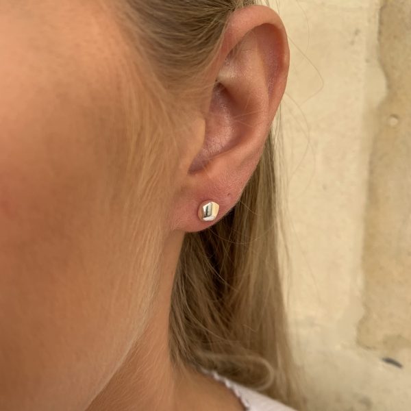 Silver Nugget Stud Earrings - Image 2