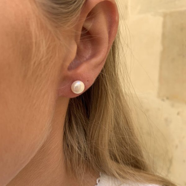 Pearl Button Stud Earrings - Image 2