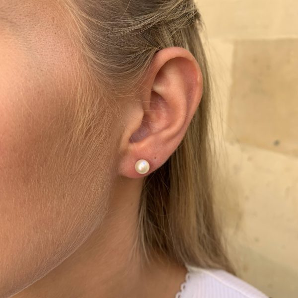 Round Pearl Stud Earrings - Image 2