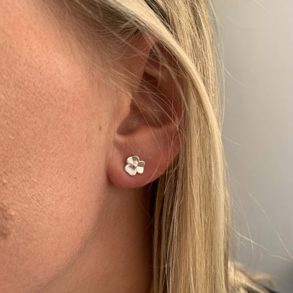 Satin Flower Stud Earrings - Image 2