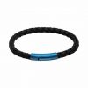 Black Leather Bracelet with Blue Clasp