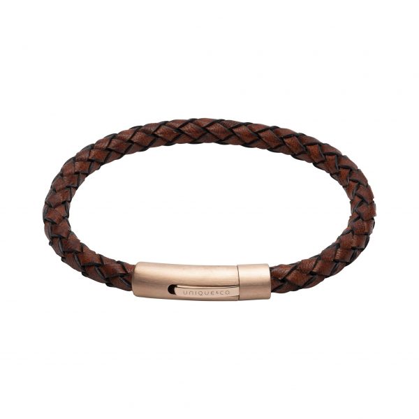 Brown Leather Bracelet with Rose Gold clasp