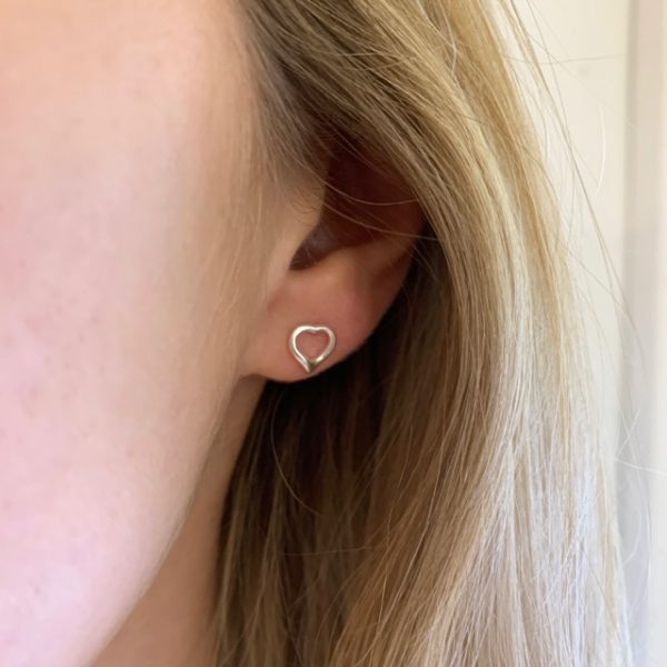 Mini Open Heart Stud Earrings - Image 2