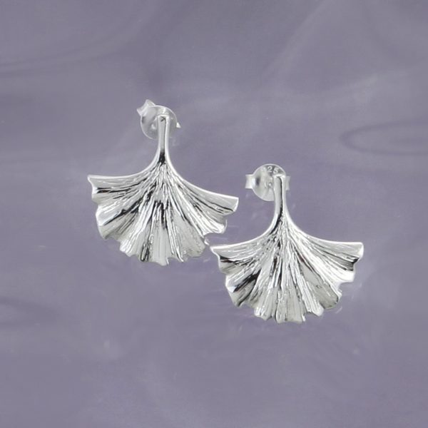 Silver Ginkgo stud earrings - Image 3