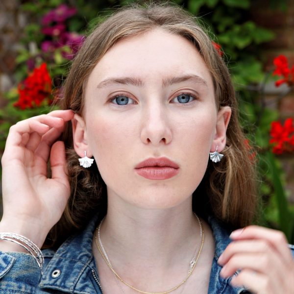 Silver Ginkgo stud earrings - Image 2