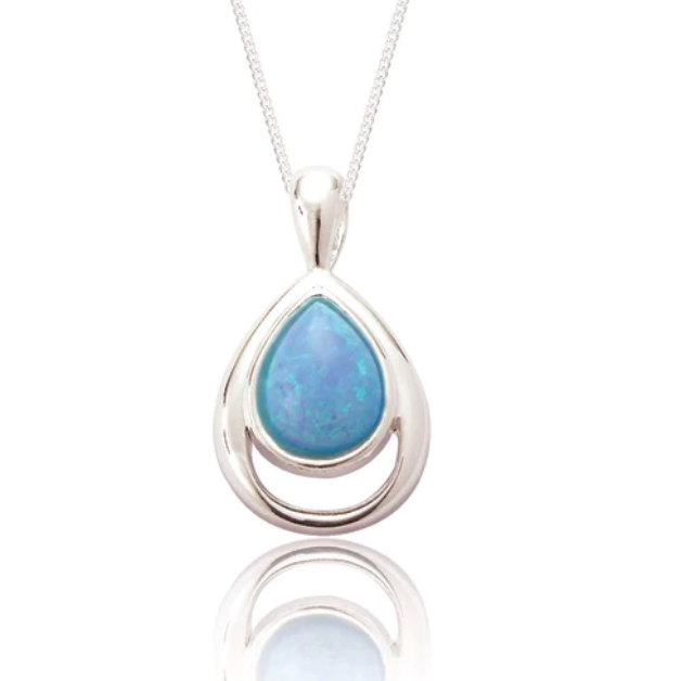 Blue Opal Teardrop Necklace The Silver Shop of Bath