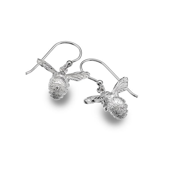 Silver Bee Drop Earrings