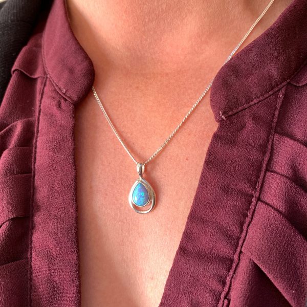 Blue Opal Teardrop Necklace - Image 2