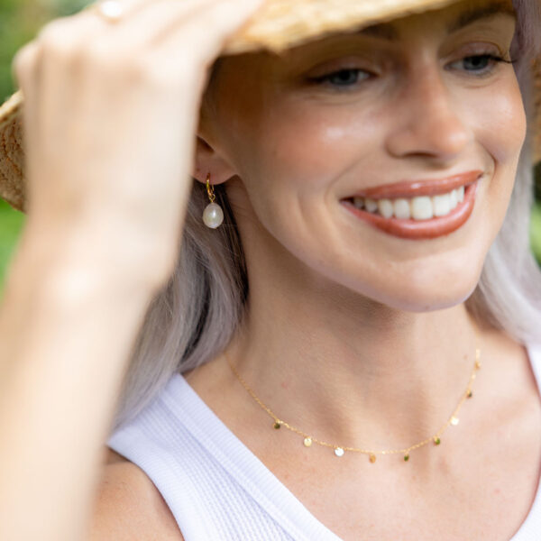 Gold Pearl Drop Earrings - Image 2