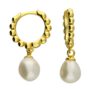 Beaded Gold Pearl Hoops