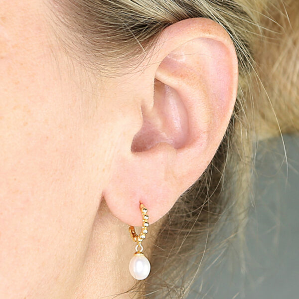Beaded Gold Pearl Hoops - Image 2
