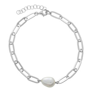 Sterling Silver Paperclip Bracelet with Freshwater Pearl