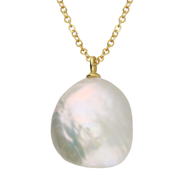 Large Pearl Necklace on gold chain