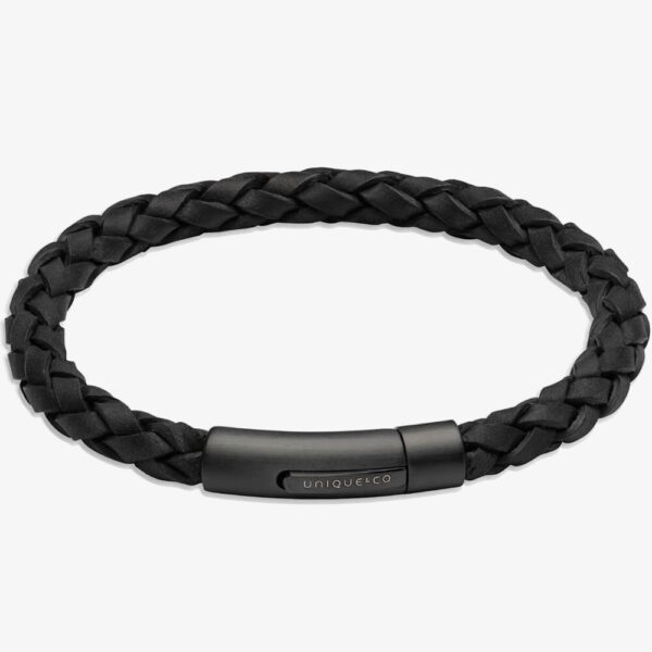 Mens black leather bracelet