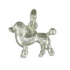 Sterling silver poodle charm with detailed fur texture and polished finish, designed for charm bracelets or necklaces. Ideal for dog lovers.
