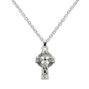 Oxidised Sterling Silver Celtic cross necklace, with knot work detail