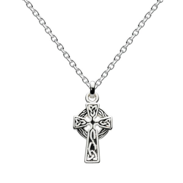 Oxidised Sterling Silver Celtic cross necklace, with knot work detail