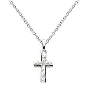 Sterling Silver Cross Necklace with floral engraving