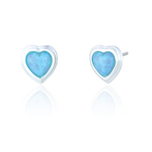 Blue Opal Heart Stud earrings in a sterling silver setting