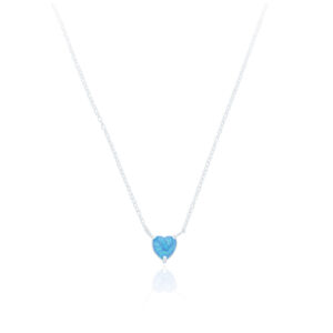 Mini blue opal heart pendant necklace in sterling silver – October birthstone jewellery