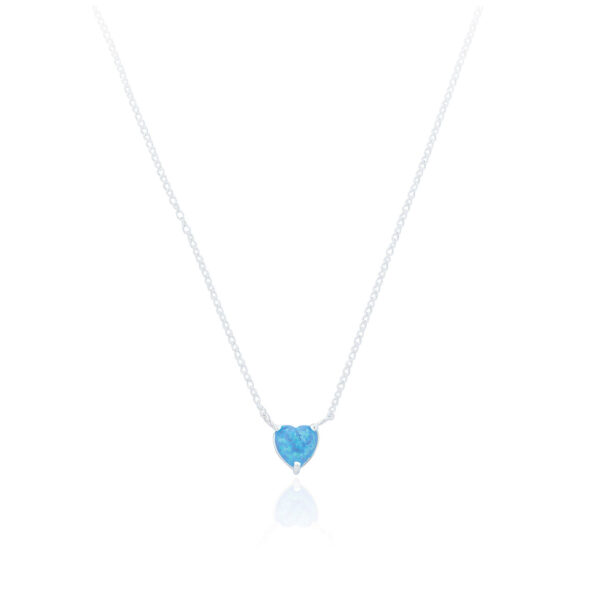 Mini blue opal heart pendant necklace in sterling silver – October birthstone jewellery
