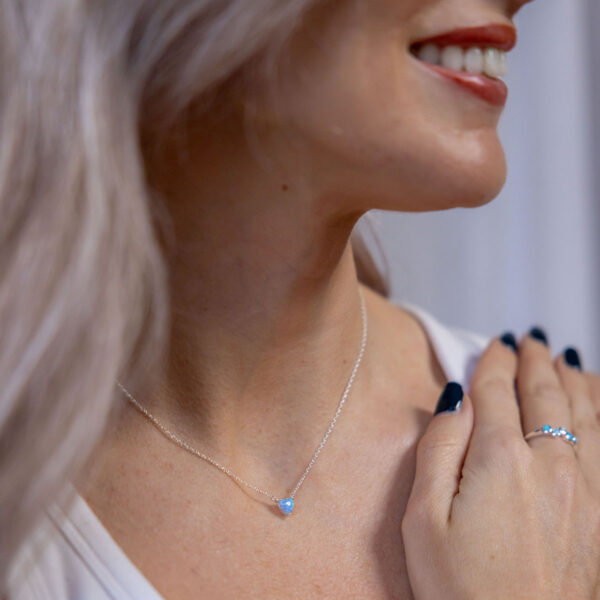 Mini Blue Opal Heart Necklace - Image 2