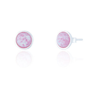 Round pink opal stud earrings in sterling silver – October birthstone jewellery