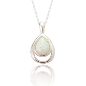 White opal teardrop pendant necklace on sterling silver chain – October birthstone jewellery